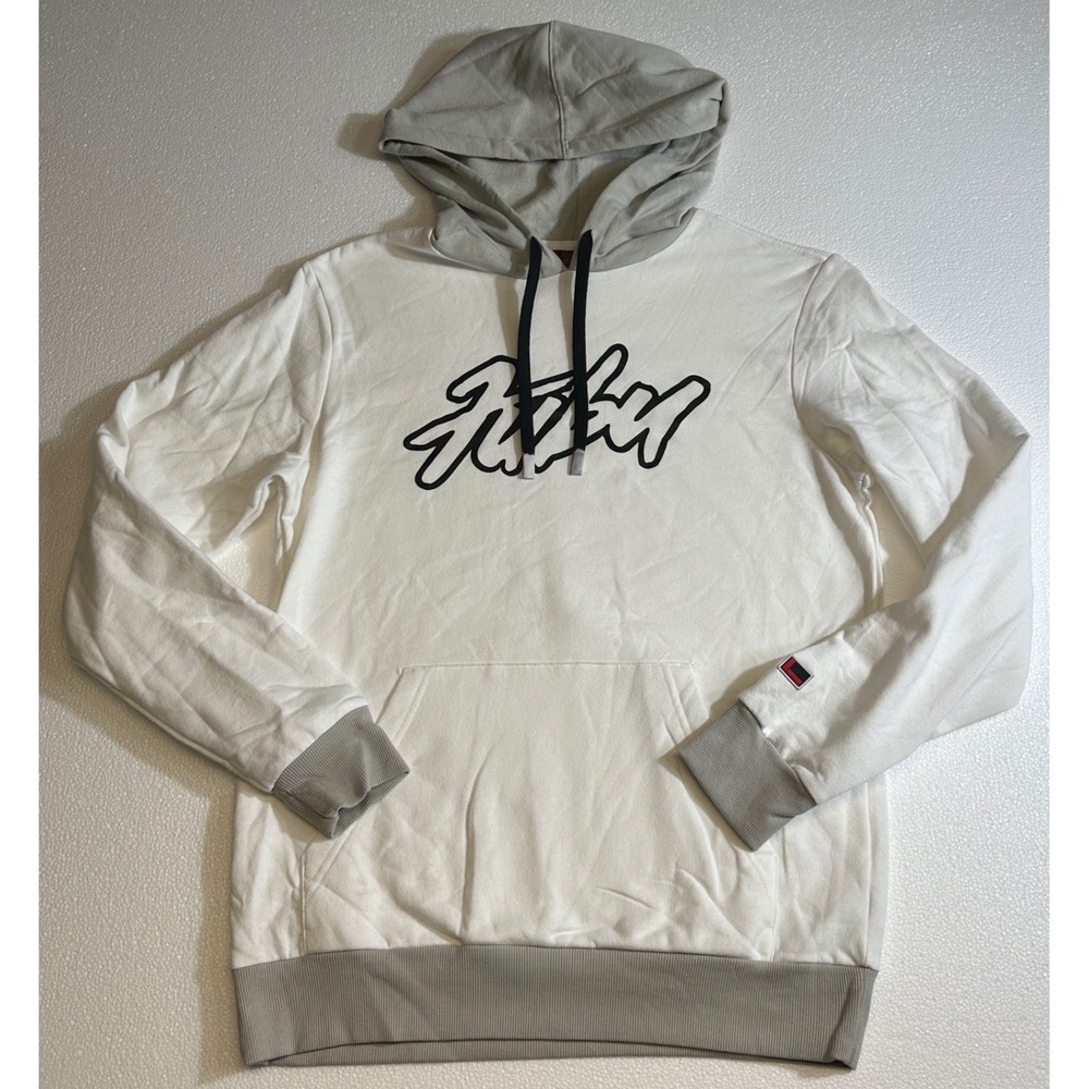 FUBU Hoodie White Gray Graphic Print‎ Hooded Sweatshirt Men's Size M